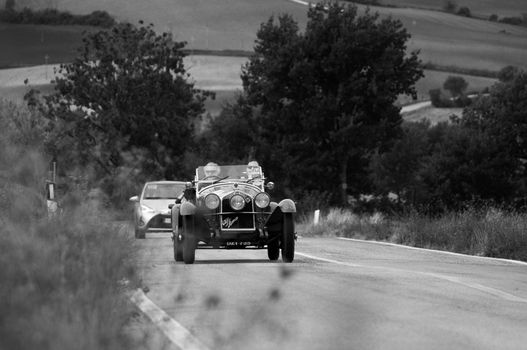 CAGLI , ITALY - OTT 24 - 2020 : J ALFA ROMEO 6C 1750 GS ZAGATO on an old racing car in rally Mille Miglia 2020 the famous italian historical race (1927-1957)