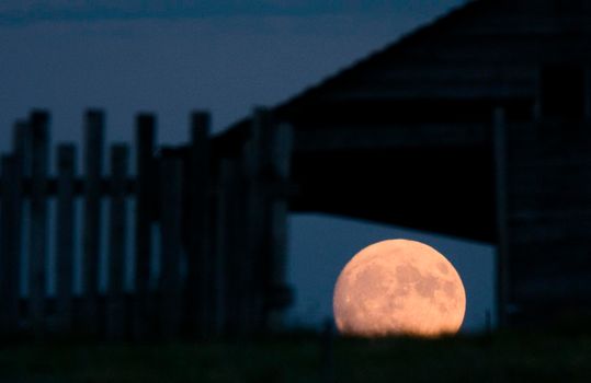 Full Moon Through Barn in Saskatchewan Canada