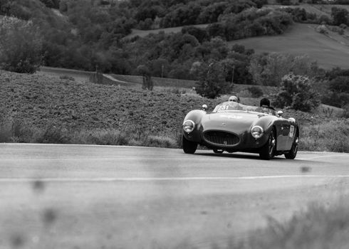 CAGLI , ITALY - OTT 24 - 2020 : ALFA ROMEO 2000 SPORT CONRERO on an old racing car in rally Mille Miglia 2020 the famous italian historical race (1927-1957)