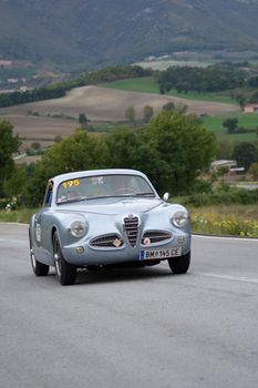 CAGLI , ITALY - OTT 24 - 2020 : ALFA ROMEO 1900 CS touring on an old racing car in rally Mille Miglia 2020 the famous italian historical race (1927-1957)