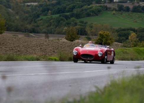 CAGLI , ITALY - OTT 24 - 2020 : ALFA ROMEO 2000 SPORT CONRERO on an old racing car in rally Mille Miglia 2020 the famous italian historical race (1927-1957)