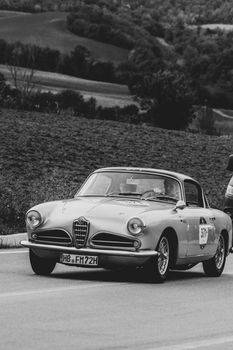 CAGLI , ITALY - OTT 24 - 2020 : ALFA ROMEO 1900 CSS on an old racing car in rally Mille Miglia 2020 the famous italian historical race (1927-1957)