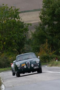 CAGLI , ITALY - OTT 24 - 2020 : ALFA ROMEO 1900 SS on an old racing car in rally Mille Miglia 2020 the famous italian historical race (1927-1957)