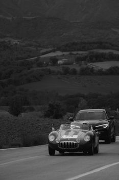 CAGLI , ITALY - OTT 24 - 2020 : OSCA mt 4 1500 2ad on an old racing car in rally Mille Miglia 2020 the famous italian historical race (1927-1957