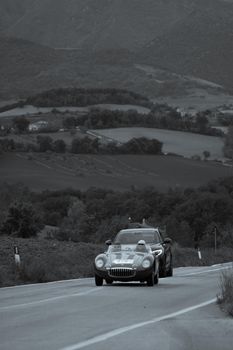 CAGLI , ITALY - OTT 24 - 2020 : OSCA mt 4 1500 2ad on an old racing car in rally Mille Miglia 2020 the famous italian historical race (1927-1957