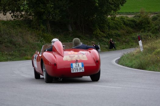 CAGLI , ITALY - OTT 24 - 2020 : OSCA mt 4 1500 2ad on an old racing car in rally Mille Miglia 2020 the famous italian historical race (1927-1957