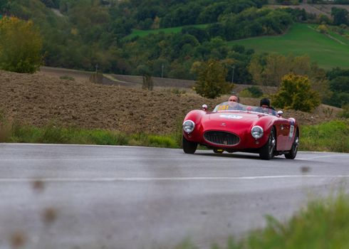 CAGLI , ITALY - OTT 24 - 2020 : ALFA ROMEO 2000 SPORT CONRERO on an old racing car in rally Mille Miglia 2020 the famous italian historical race (1927-1957)