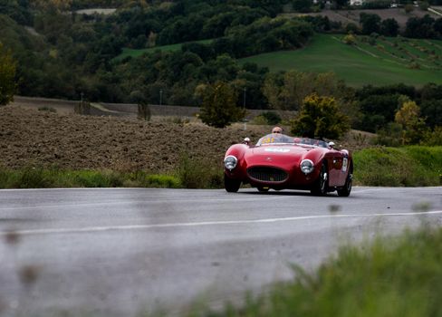 CAGLI , ITALY - OTT 24 - 2020 : ALFA ROMEO 2000 SPORT CONRERO on an old racing car in rally Mille Miglia 2020 the famous italian historical race (1927-1957)