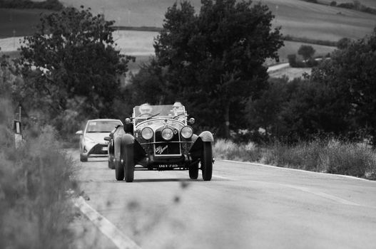 CAGLI , ITALY - OTT 24 - 2020 : J ALFA ROMEO 6C 1750 GS ZAGATO on an old racing car in rally Mille Miglia 2020 the famous italian historical race (1927-1957)