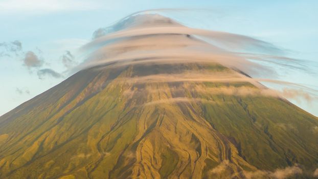 Mount Mayon Volcano in the province of Bicol, Philippines. Clouds Timelapse