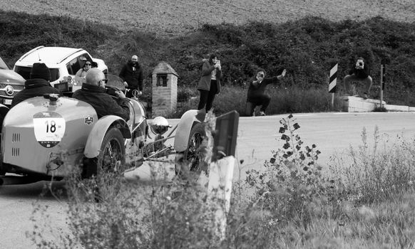 CAGLI , ITALY - OTT 24 - 2020 : BUGATTI T 35 on an old racing car in rally Mille Miglia