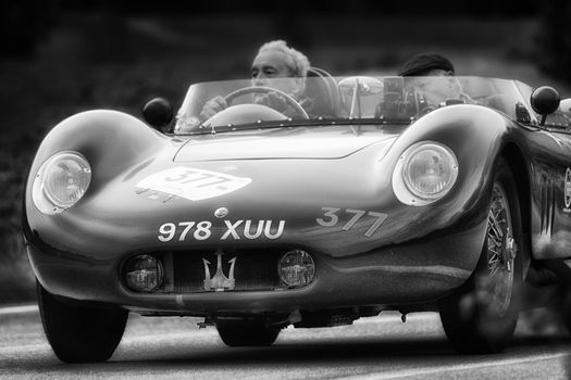 CAGLI , ITALY - OTT 24 - 2020 : MASERATI190 SL on an old racing car in rally Mille Miglia 2020 the famous italian historical race (1927-1957)