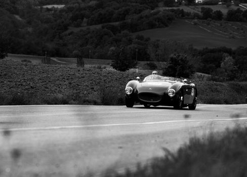 CAGLI , ITALY - OTT 24 - 2020 : ALFA ROMEO 2000 SPORT CONRERO on an old racing car in rally Mille Miglia 2020 the famous italian historical race (1927-1957)