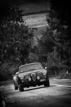 CAGLI , ITALY - OTT 24 - 2020 : ALFA ROMEO 1900 SS on an old racing car in rally Mille Miglia 2020 the famous italian historical race (1927-1957)