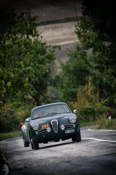 CAGLI , ITALY - OTT 24 - 2020 : ALFA ROMEO 1900 SS on an old racing car in rally Mille Miglia 2020 the famous italian historical race (1927-1957)