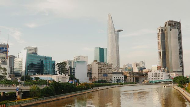 Panorama view of Ho Chi Minh City Saigon in the evening.