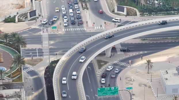 Aerial view of highway interchange of modern urban city. Dubai