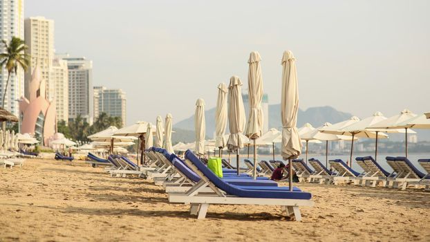 Nha Trang beach with many vacationing tourists. Vietnam. Timelapse.