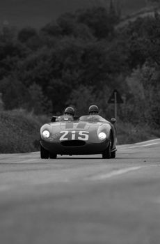 CAGLI , ITALY - OTT 24 - 2020 : OSCA S187/750 1956 on an old racing car in rally Mille Miglia 2020 the famous italian historical race (1927-1957