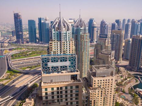 Panorama of the area with skyscrapers in Dubai