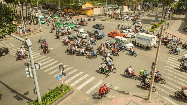 Peak hour. Dense traffic in Ho Chi Minh City. Vietnam