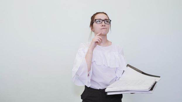 A schoolgirl in glasses depicts a successful girl with notes. A student depicts a reverie. The solution of the problem