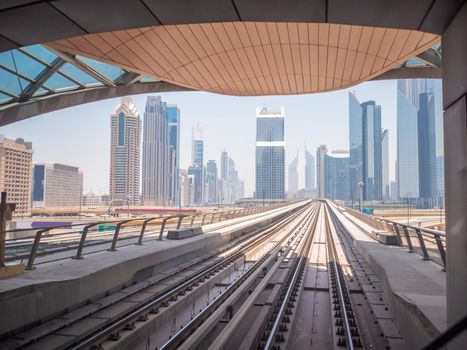 Dubai city panorama from the metro building.