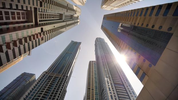 Residential skyscraper in Dubai on a sunny day. UAE