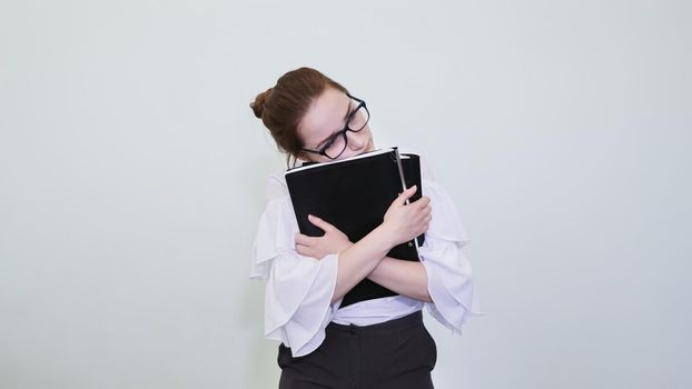 A schoolgirl in glasses depicts a successful girl with notes. A student depicts a reverie. The solution of the problem