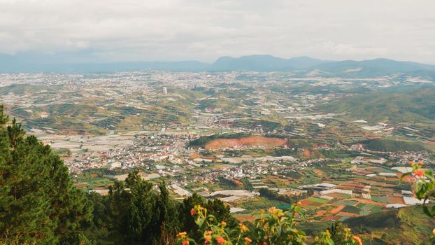 View from Lang Biang Mountain. Landscape at Mount Langbiang, place of excursions, central highlands near Dalat, Vietnam, Asia.