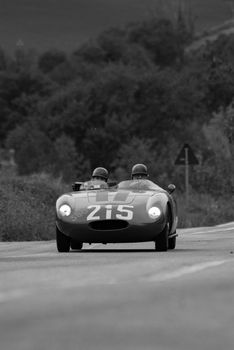 CAGLI , ITALY - OTT 24 - 2020 : OSCA S187/750 1956 on an old racing car in rally Mille Miglia 2020 the famous italian historical race (1927-1957