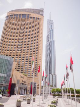 Streets with modern skyscrapers of the city of Dubai