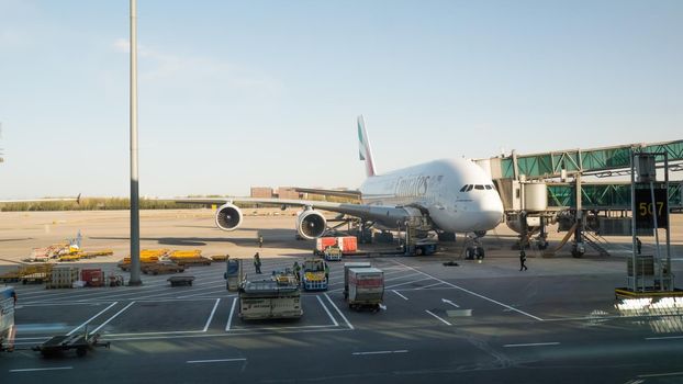 China Airport in Beijing. The aircraft is prepared for the flight departure.