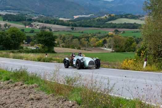 CAGLI , ITALY - OTT 24 - 2020 : HW ALTA-JAGUAR 1951 on an old racing car in rally Mille Miglia 2020 the famous italian historical race (1927-1957