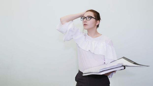 A schoolgirl in glasses depicts a successful girl with notes. A student depicts a reverie. The solution of the problem