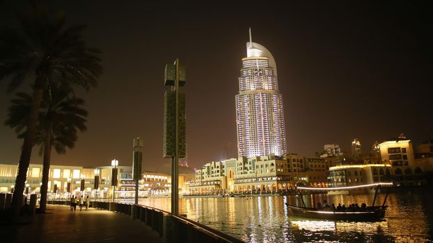 Night Dubai. Square of fountains UAE. 2014 year