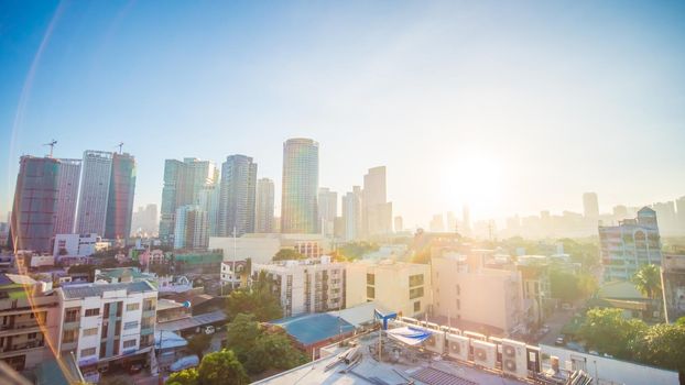 The capital of the Philippines is Manila. Makati city. Early dawn in the city