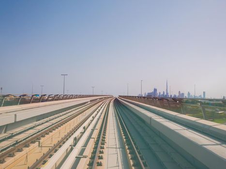 Dubai, UAE - May 15, 2018: Dubai Metro as world's longest fully automated metro network 75 km .