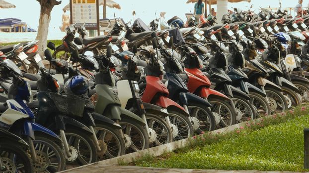 Motorcycle parking Nha Trang. Vietnam 2016 year in Asia