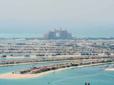 View on residential buildings on Palm Jumeirah island. The Palm Jumeirah is an artificial archipelago in Dubai emirate