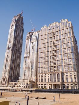 Streets with modern skyscrapers of the city of Dubai