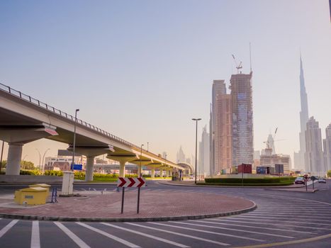 Streets with modern skyscrapers of the city of Dubai