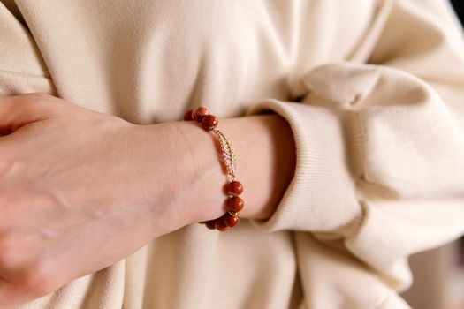 Stylish on the girl arm bracelet decoration Jasper beige bracelet.