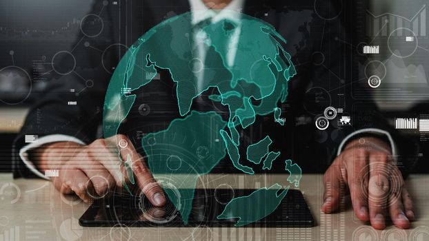 Data Analysis for Business and Finance conceptual. Graphic interface showing future computer technology of profit analytic, online marketing research and information report for business strategy.