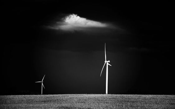 Major lightning Saskatchewan storm in summer wind Farm