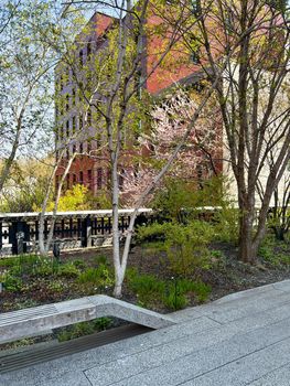 The High Line 1.45 mile long elevated linear park, greenway and rail trail created on a former New York Central Railroad spur on the west side of Manhattan in New York City. USA, April 22nd, 2022