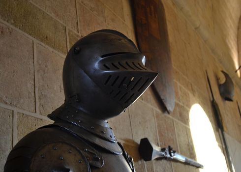 The armor helmet of a medieval soldier