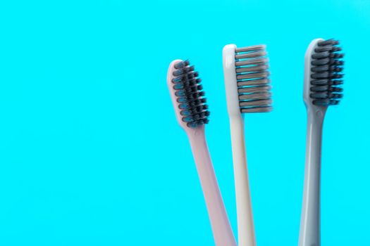 Toothbrushes on the table. creative photo.