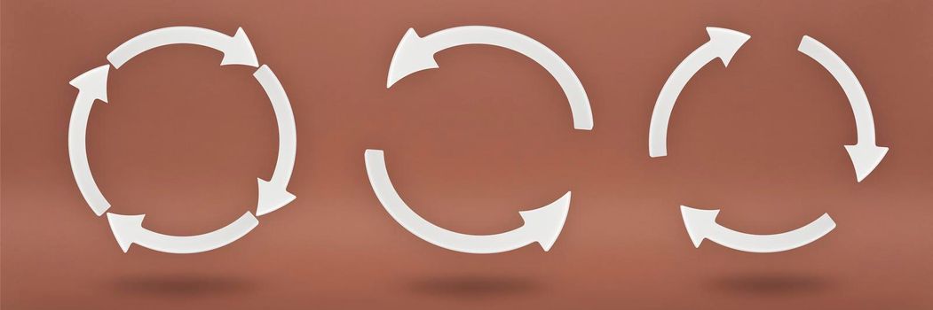 Ecology, set recycling symbol , white arrows form a circle. 3D image on a red background. Green products, green renewable energy, graph pointing up and down.