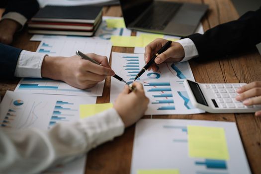 Close up Business people meeting to discuss the situation on the market. Business Financial Concept.